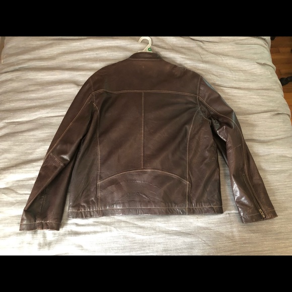 Men’s Guess Brown Genuine Leather Moto Jacket. - Picture 2 of 6